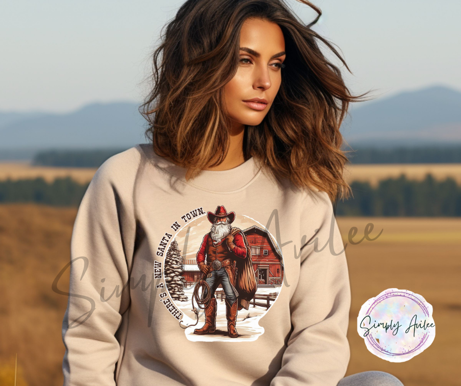 Western Sexy Santa, Christmas Cowboy, New Santa In Town, Crewneck Sweatshirt