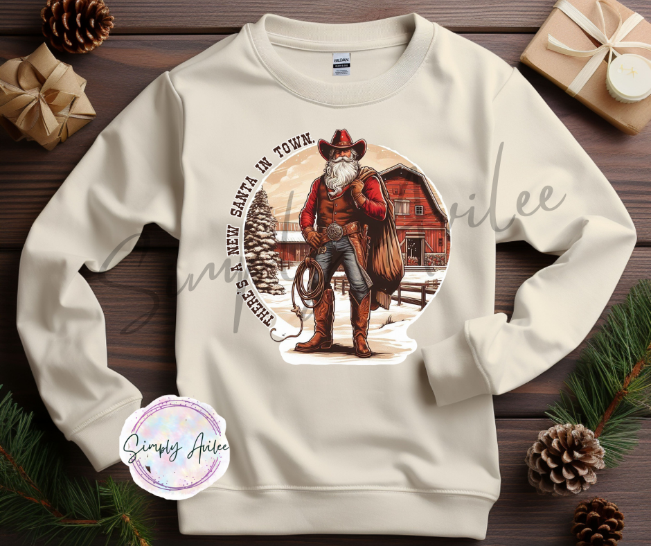 Western Sexy Santa, Christmas Cowboy, New Santa In Town, Crewneck Sweatshirt