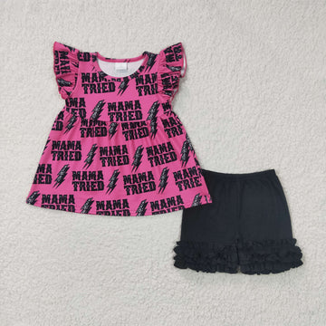 Mama Tried Girls Peplum Top and Ruffle Shorts
