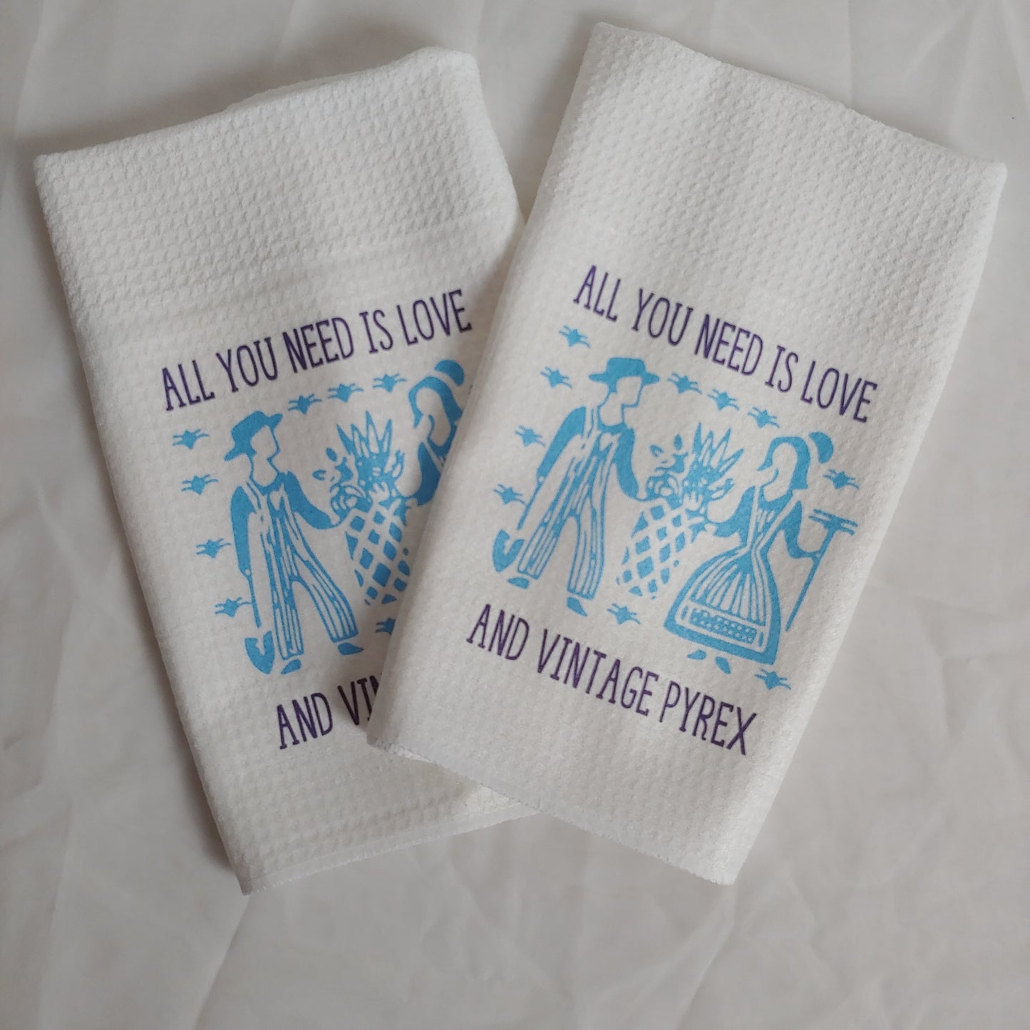 All You Need Is Love and Vintage Pyrex Pattern Waffle Weave Dishtowel