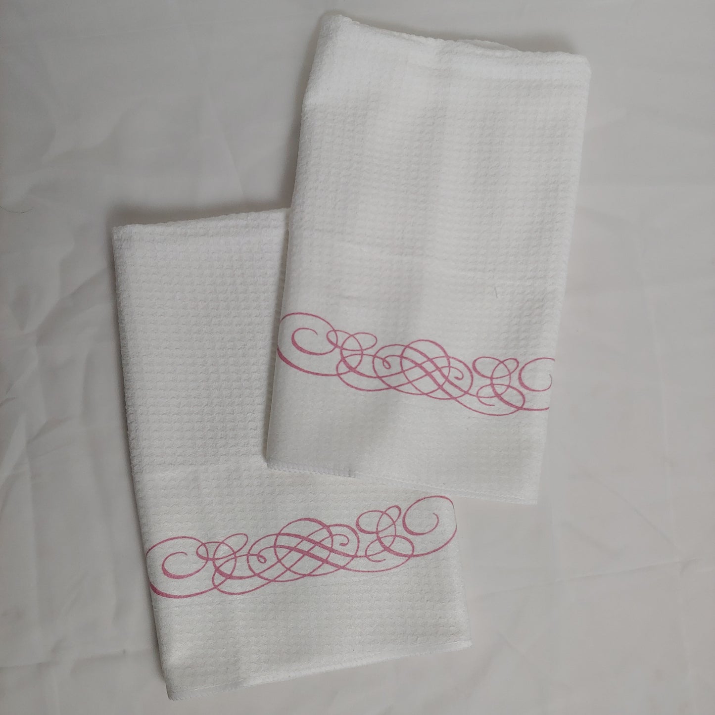 Pink Scroll Pyrex Pattern Waffle Weave Dishtowel