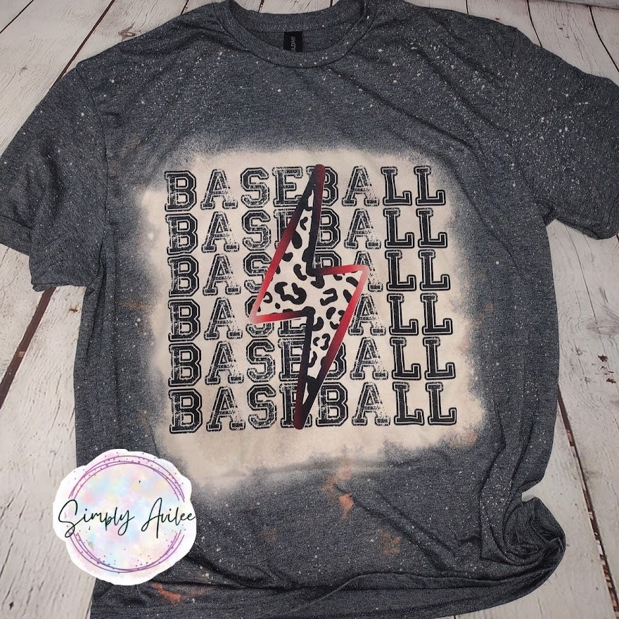 Baseball Lightning Cheetah Print Bleached Tee
