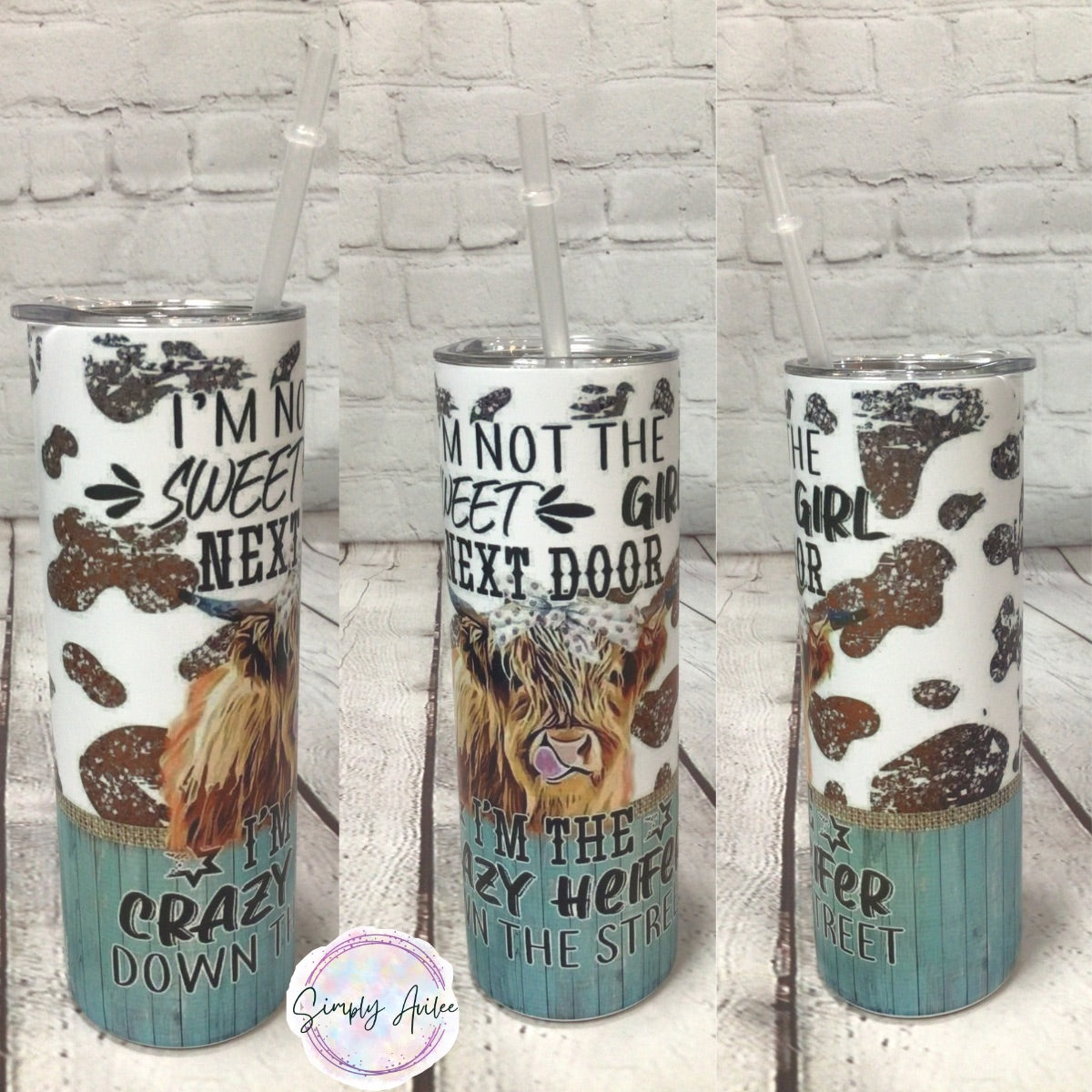 Crazy Heifer Down the Street Highland Cow, 20oz Tumbler