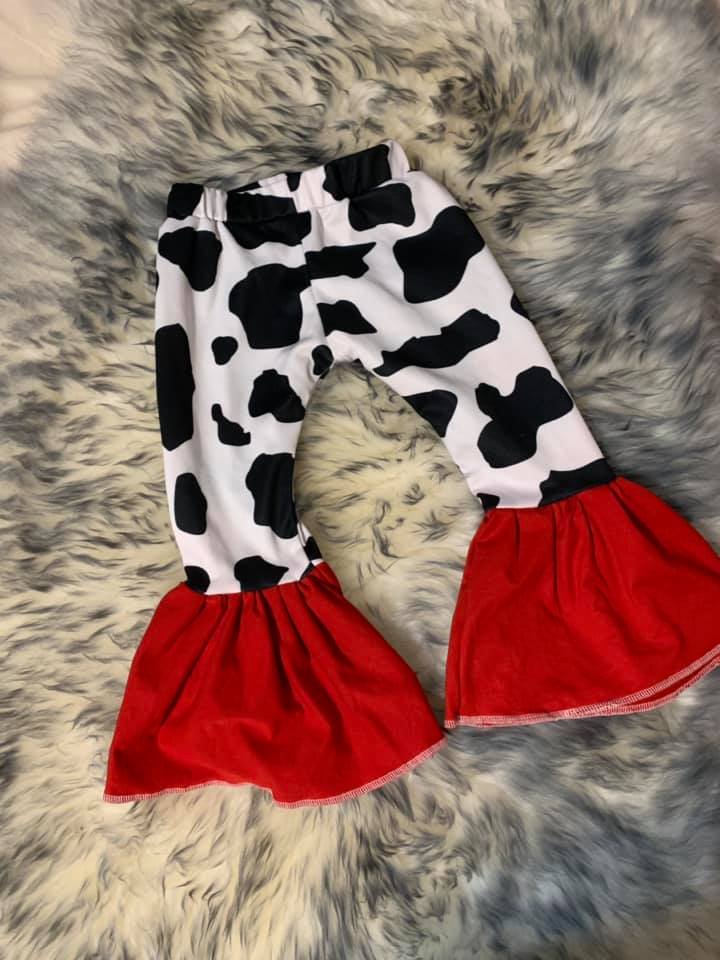 Cow Print and Red Velvet Kids Bell Bottoms