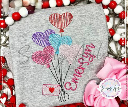 Bundle of Balloons, Personalized Kids Embroidered Valentine's Shirt