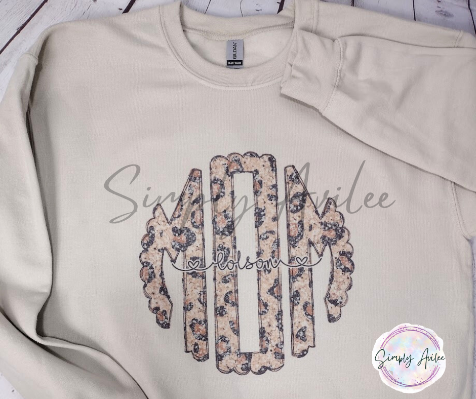 Monogram Glitter Leopard Print Shirt with Names