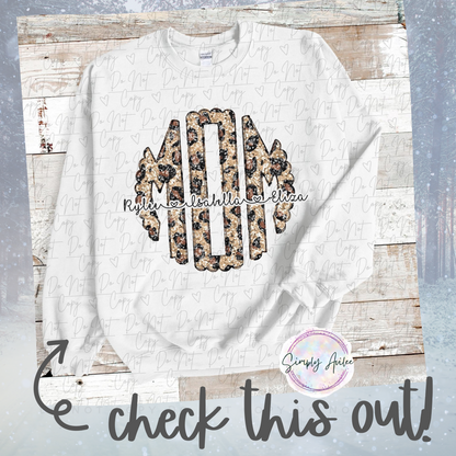 Monogram Glitter Leopard Print Shirt with Names