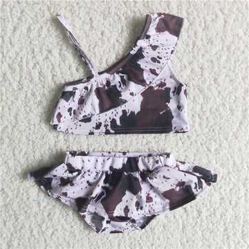 Cowhide Off Shoulder Girls Swimsuit