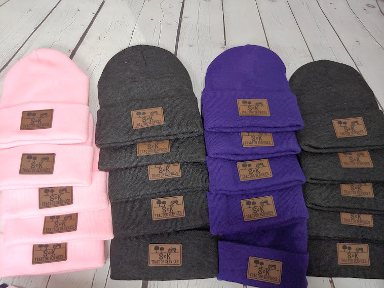 Custom Leather Patch Name Beanies, Cuffed Unisex