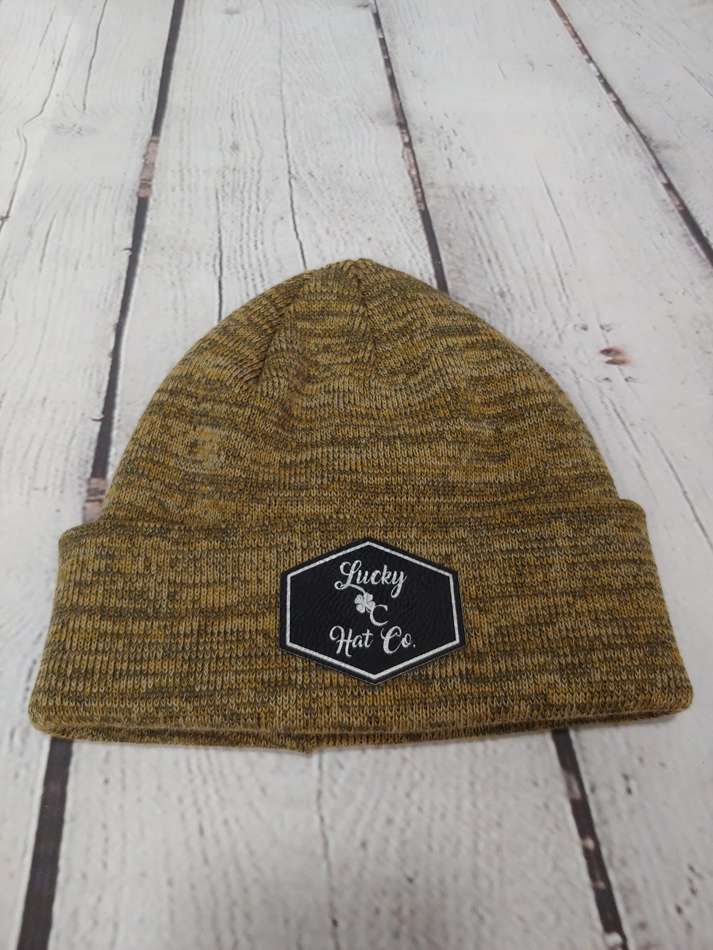 Lucky C Hat Co Hex Leather Patch Beanie