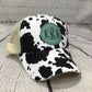 Ladies Cow Print Ponytail Hats with Custom Patch
