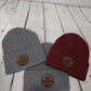 Custom Leather Patch Name Beanies, Cuffed Unisex