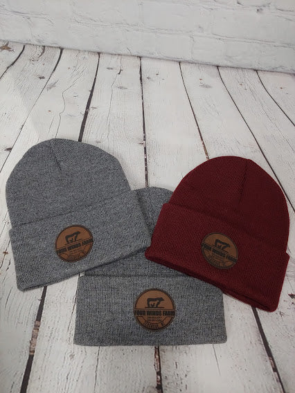 Custom Leather Patch Name Beanies, Cuffed Unisex