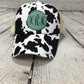Ladies Cow Print Ponytail Hats with Custom Patch