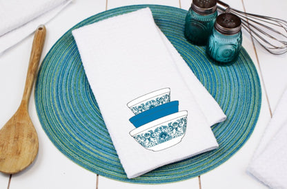 Horizon Blue Pyrex Pattern Waffle Weave Dishtowel