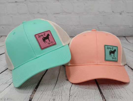 Lucky C Hat Co. horse logo leather patch , snapback trucker