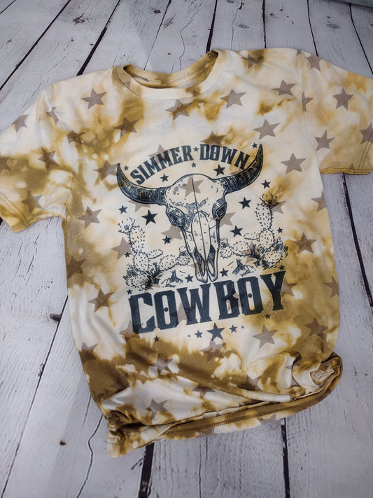 Simmer Down Cowboy Western Cowgirl Bleached Tee