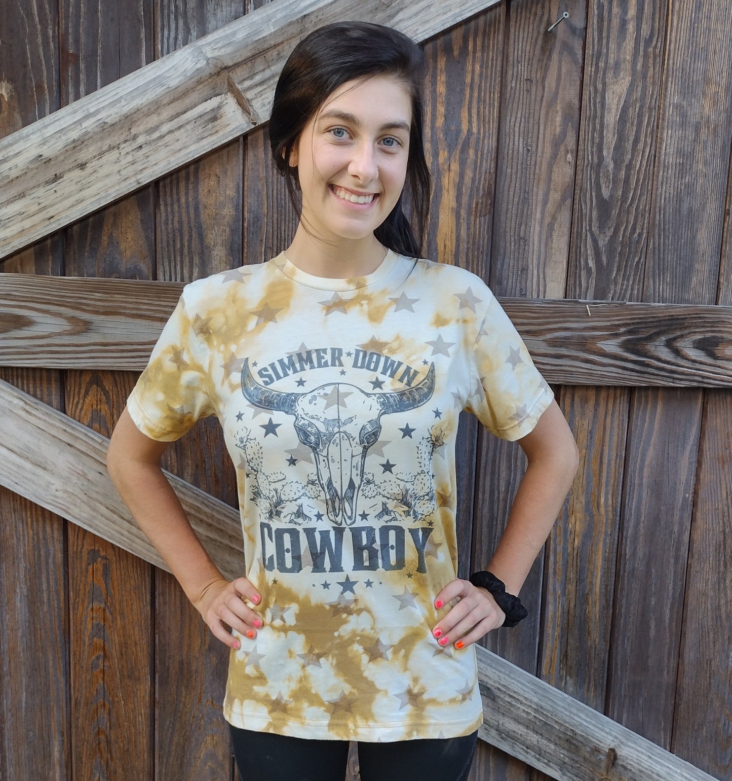 Simmer Down Cowboy Western Cowgirl Bleached Tee
