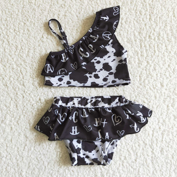 Cattle and Brands Off Shoulder Girls Swimsuit