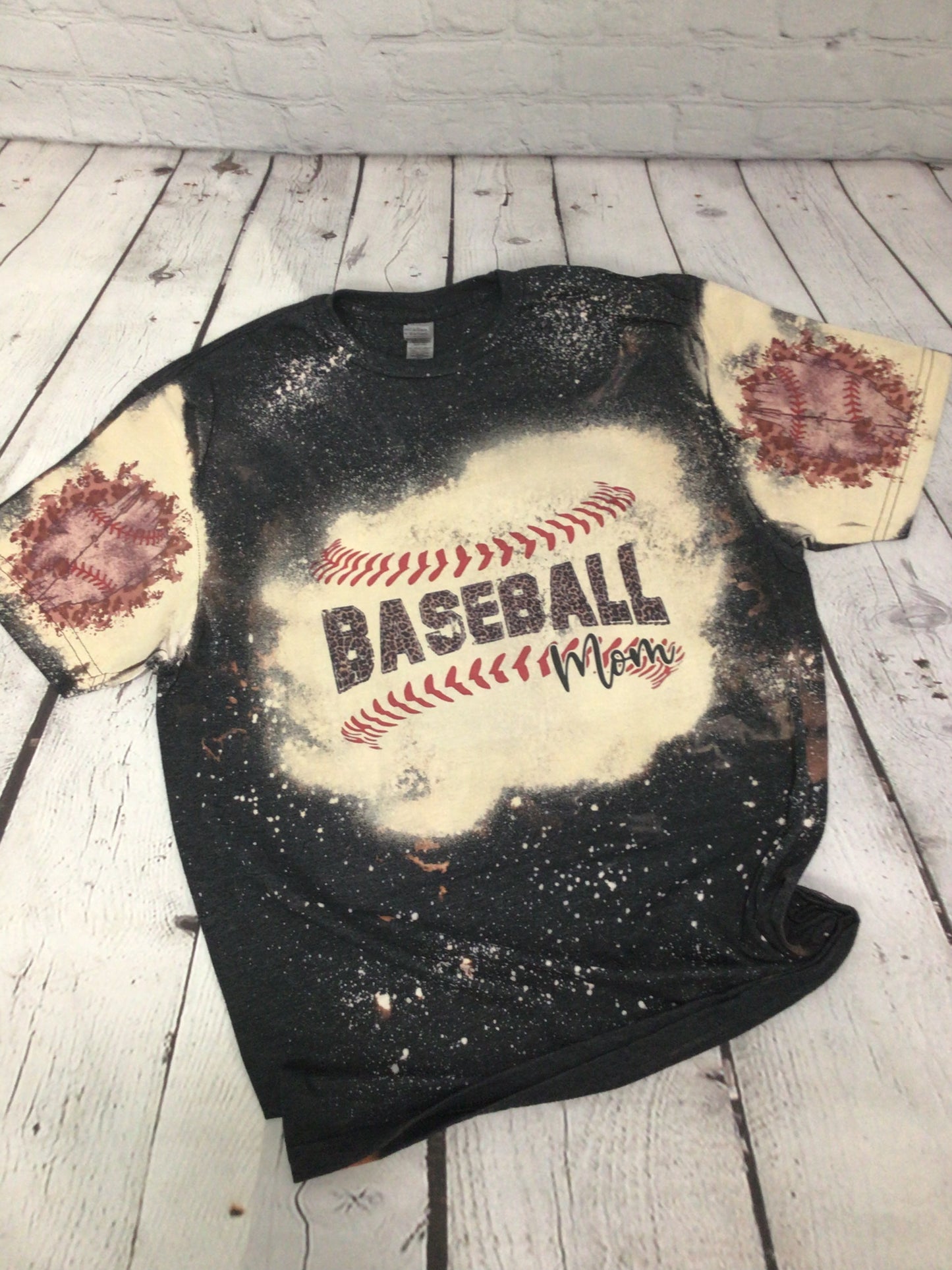 Baseball Mom Leopard Print Bleached Tee
