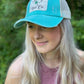 Lucky C Hat Co. clover logo, raggy patch, ladies ponytail hat